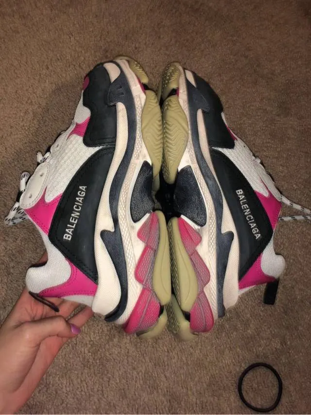 Balenciaga White & Pink Triple S Sneakers