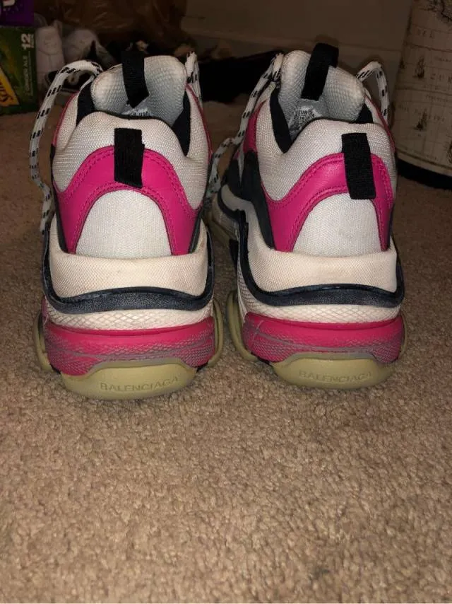 Balenciaga White & Pink Triple S Sneakers