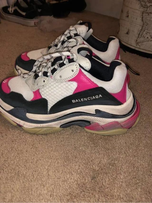 Balenciaga White & Pink Triple S Sneakers