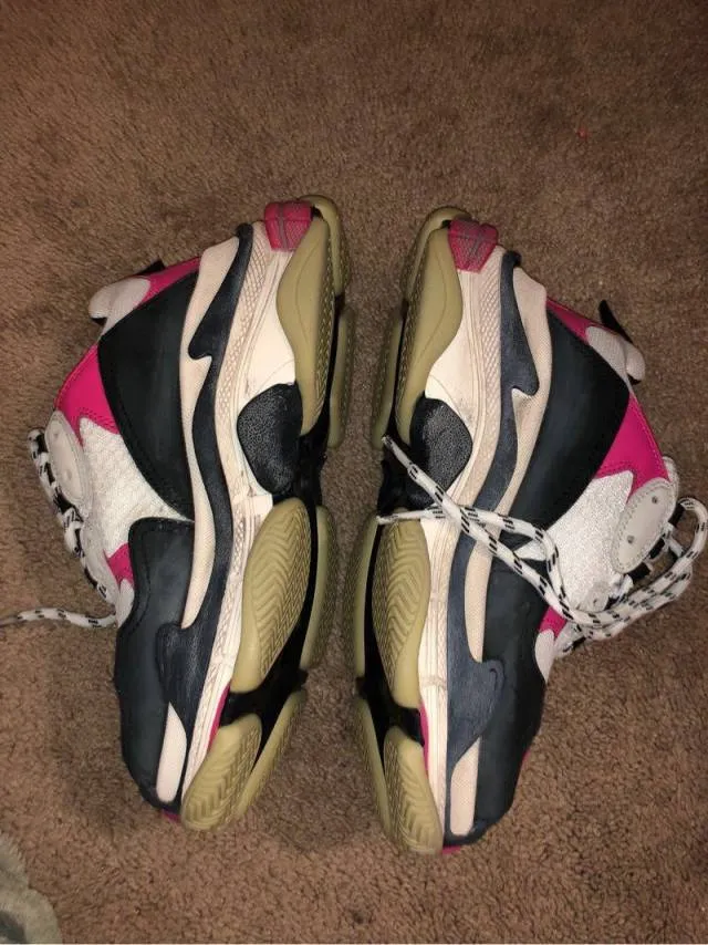 Balenciaga White & Pink Triple S Sneakers