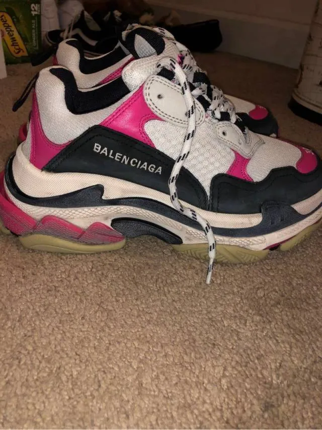 Balenciaga White & Pink Triple S Sneakers