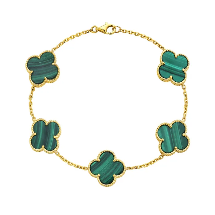 Bassali - 14K Yellow Gold with Malachite Clovers