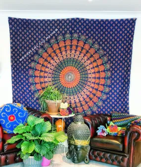 BEAUTIFUL BLUE MANDALA WALL HANGING / TAPESTRY