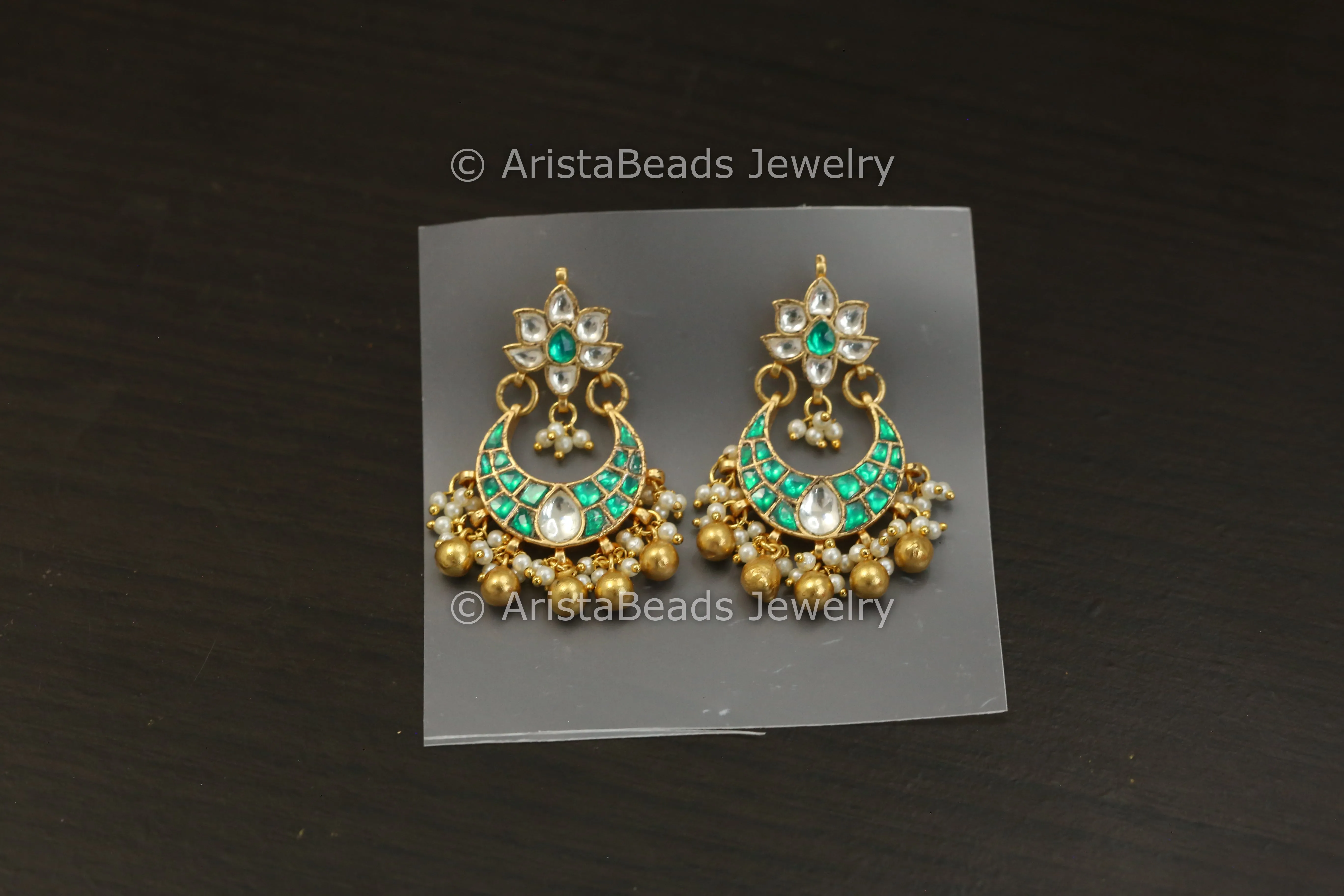 Beautiful Pachi Kundan Chandbaali - Green