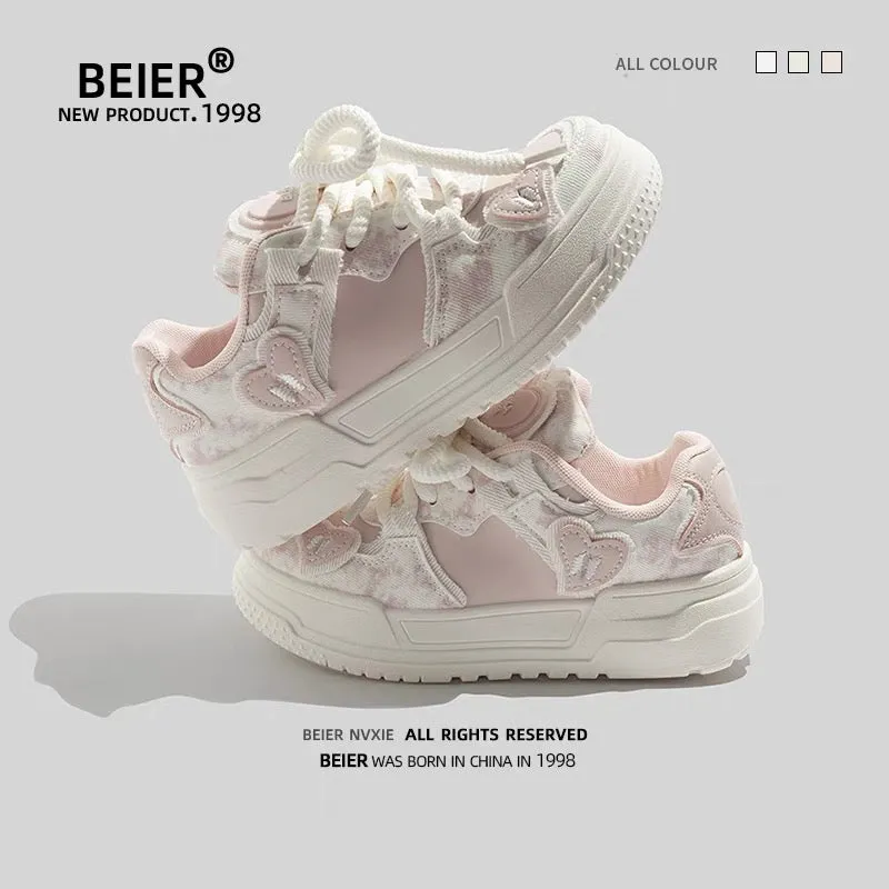 BEIER love sneakers summer design women's shoes 2024 new sports and leisure students thick-soled white shoes for women