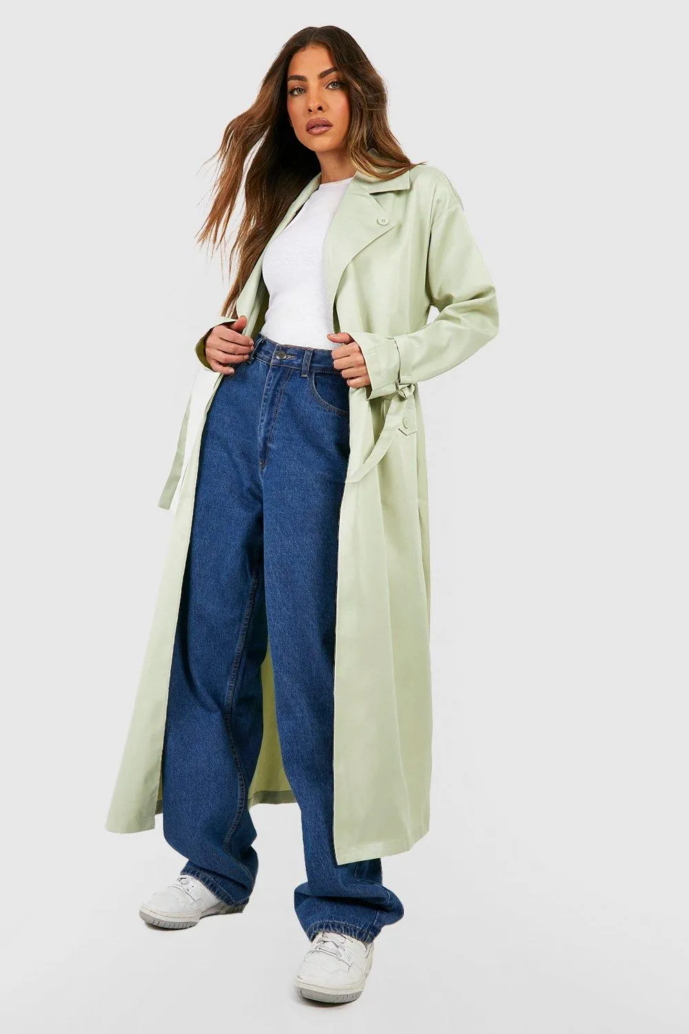 Belted Button Detail Trench Coat