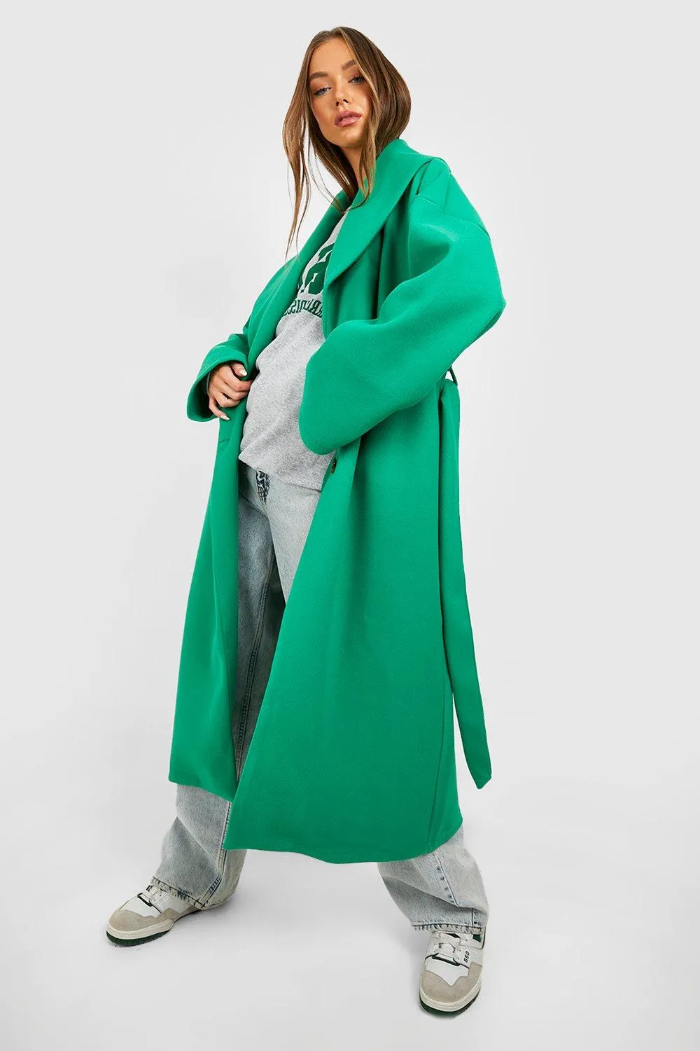 Belted Cowl Neck Wool Coat