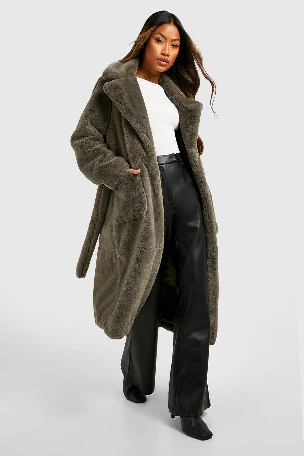 Belted Faux Fur Coat