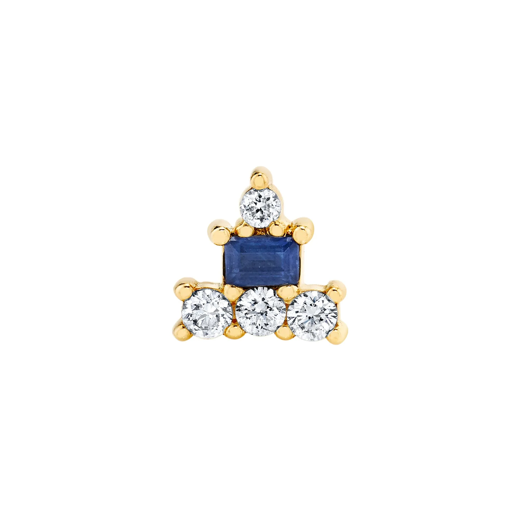 Bestie Baguette Birthday Cake Stud - White Diamond and Blue Sapphire / 14k Yellow Gold