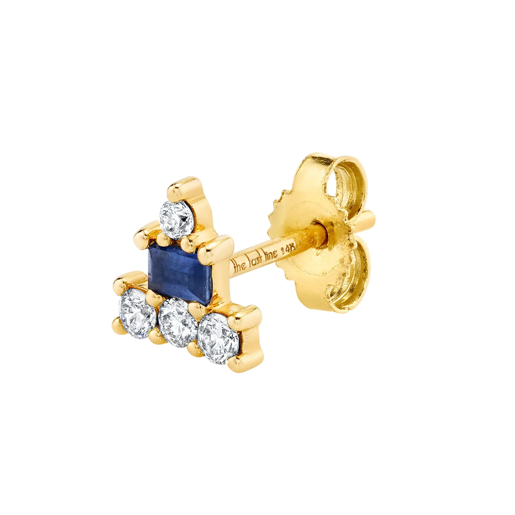 Bestie Baguette Birthday Cake Stud - White Diamond and Blue Sapphire / 14k Yellow Gold