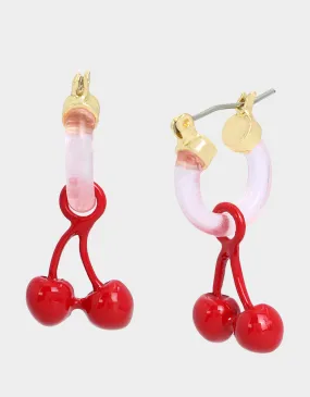 BETSEYS POOL PARTY CHERRY HUGGIE EARRINGS RED