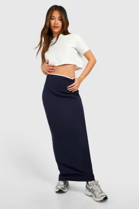 Black Contrast Binding Crepe Maxi Skirt