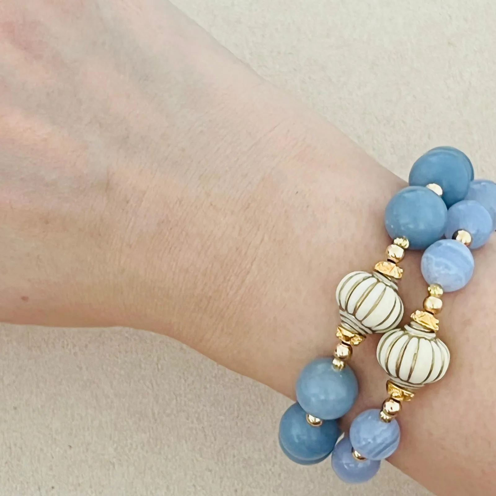 Blue Angelite Seashell Bracelet