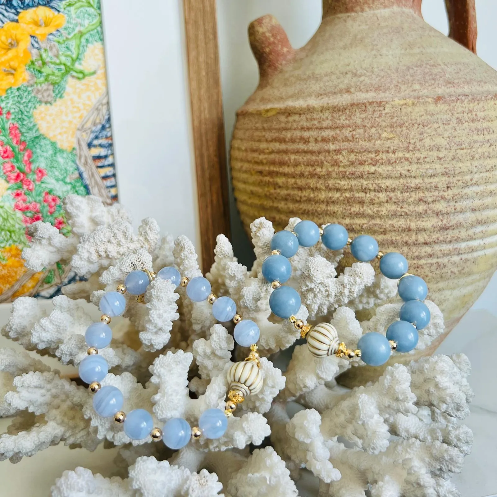 Blue Angelite Seashell Bracelet