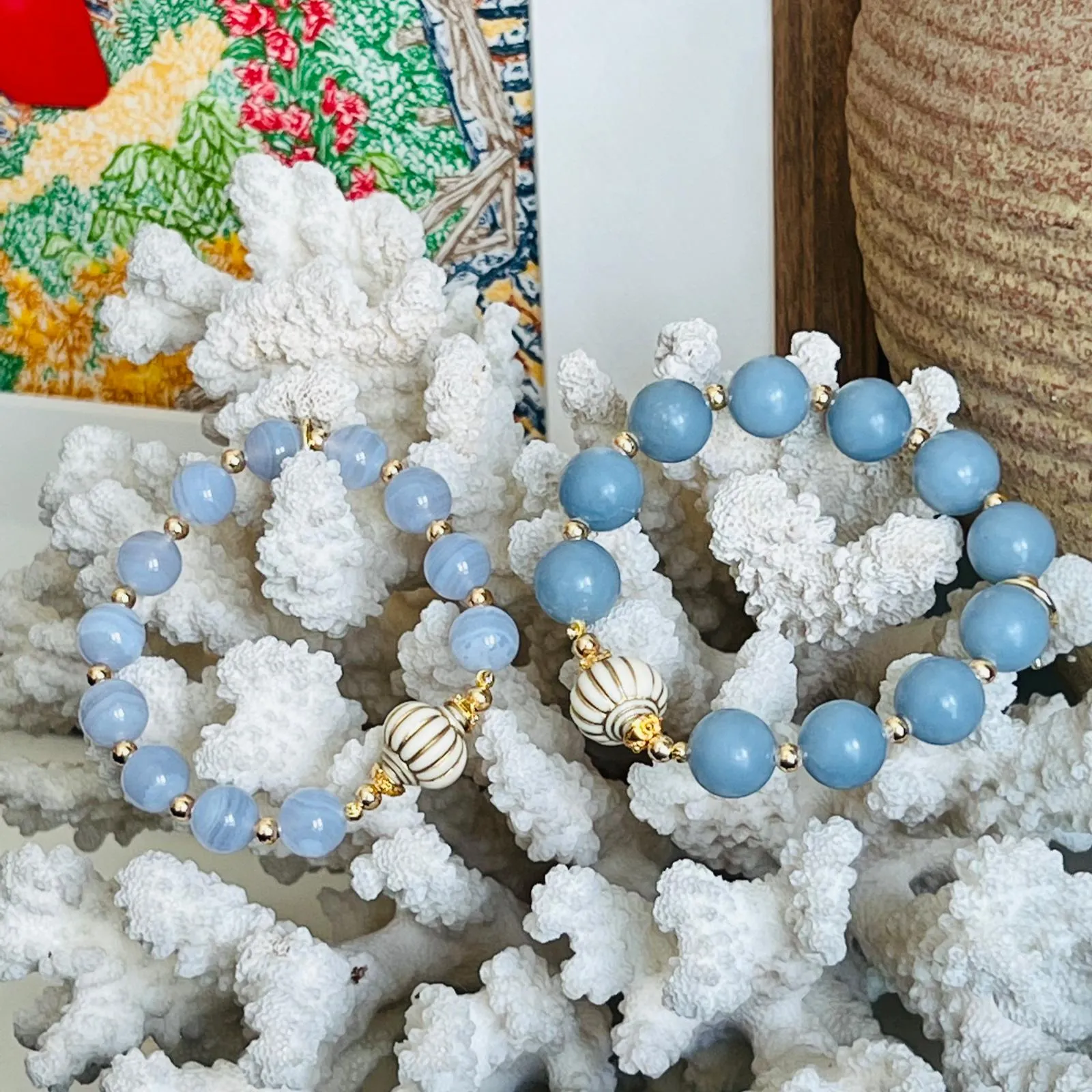 Blue Angelite Seashell Bracelet