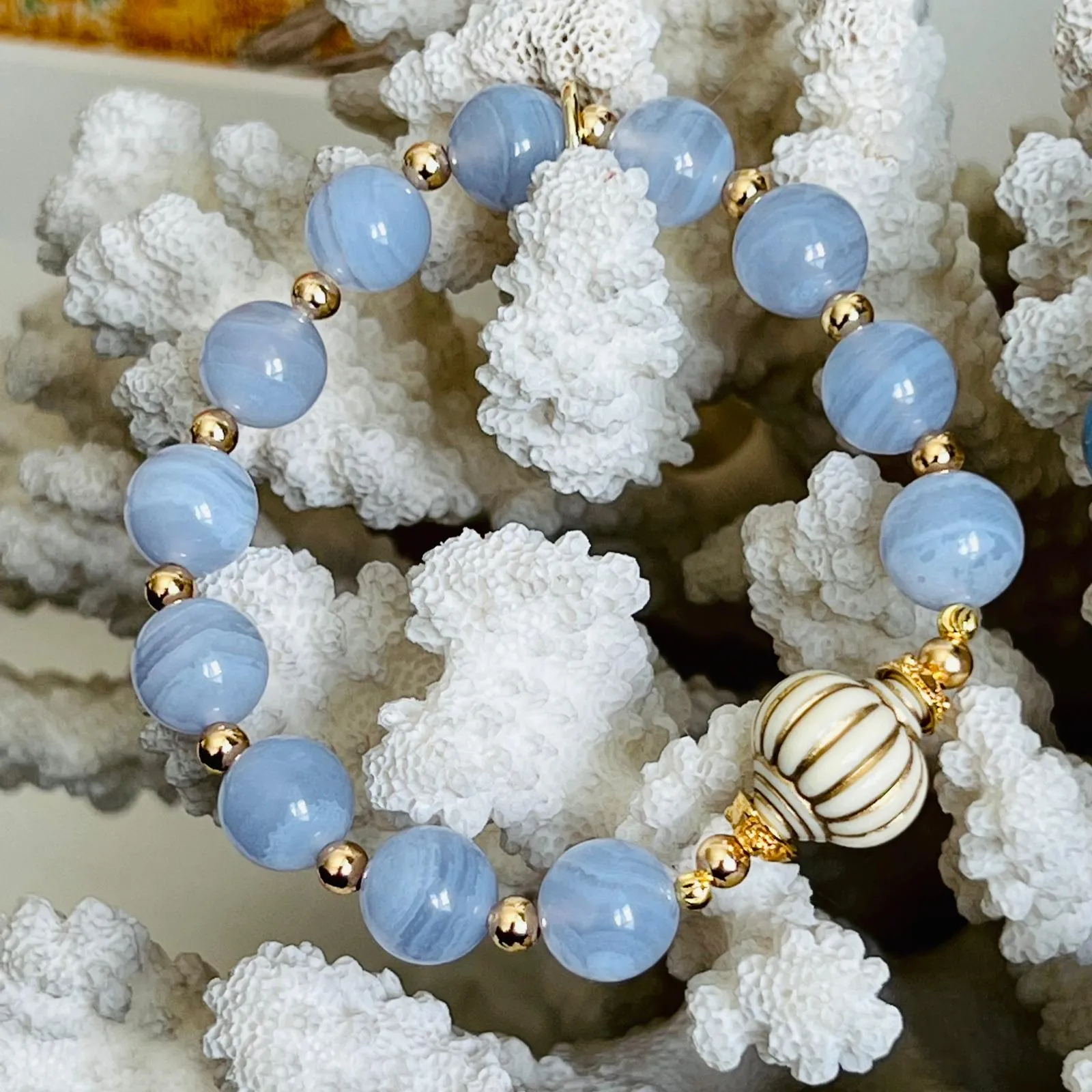 Blue Angelite Seashell Bracelet