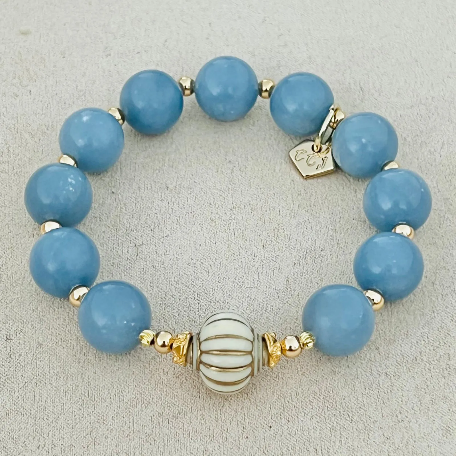 Blue Angelite Seashell Bracelet