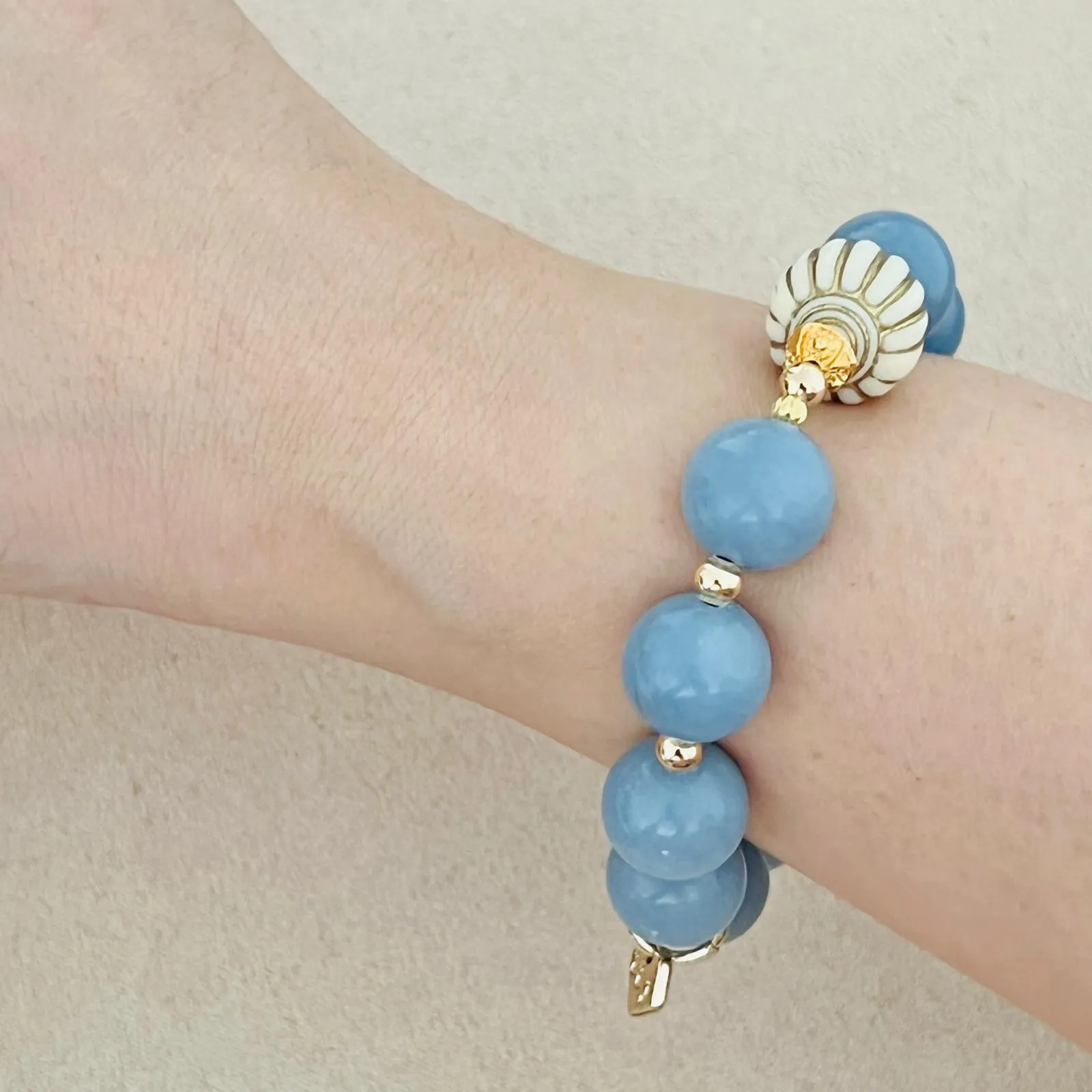 Blue Angelite Seashell Bracelet