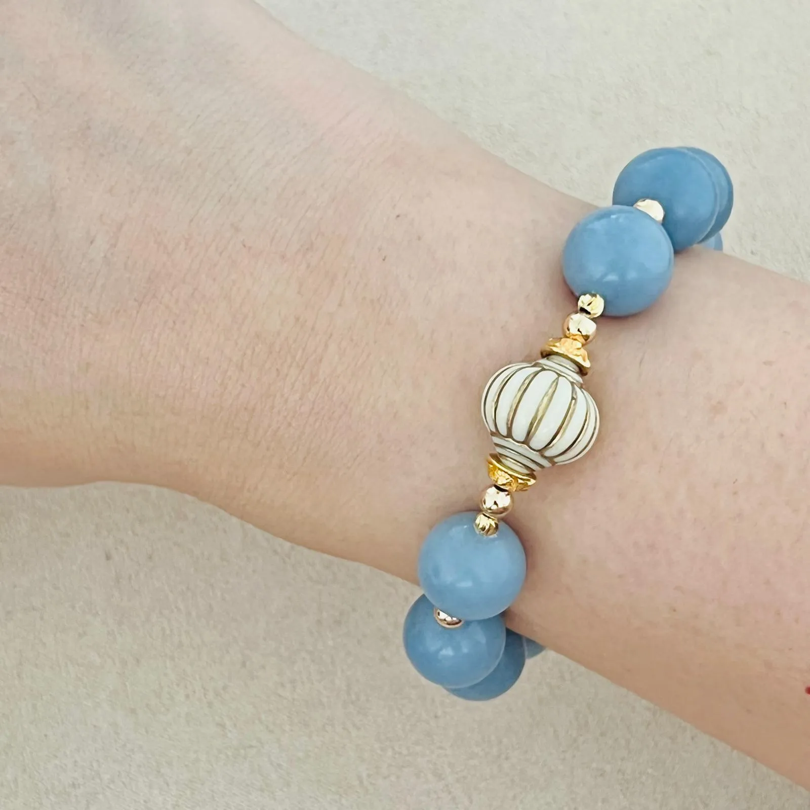 Blue Angelite Seashell Bracelet