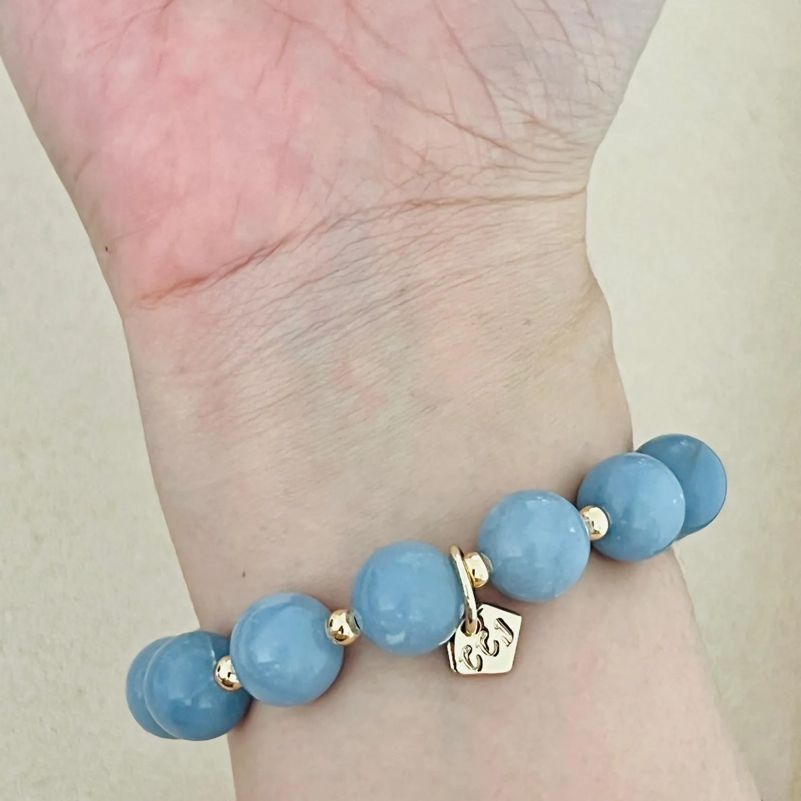 Blue Angelite Seashell Bracelet