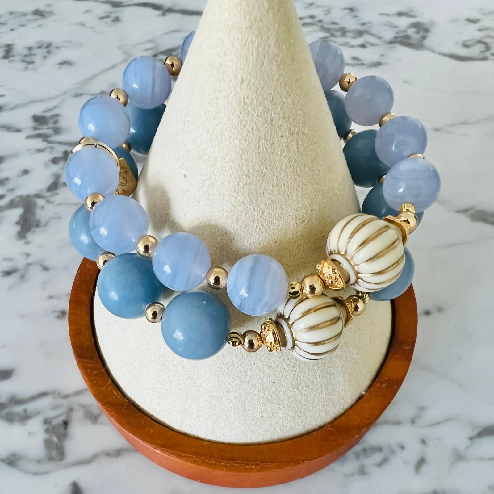 Blue Angelite Seashell Bracelet