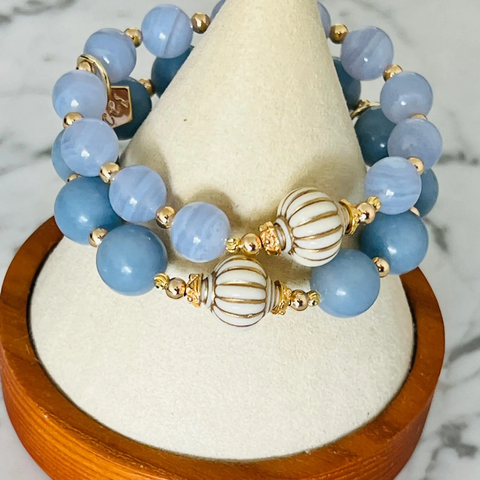 Blue Angelite Seashell Bracelet