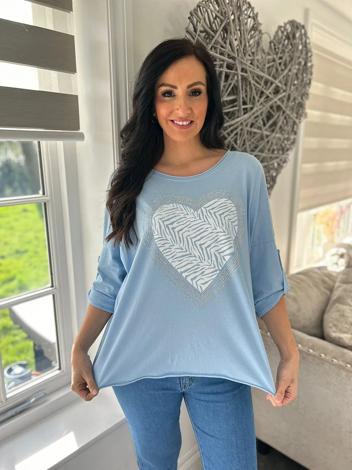 Blue Animal Diamante Heart Top Kathy