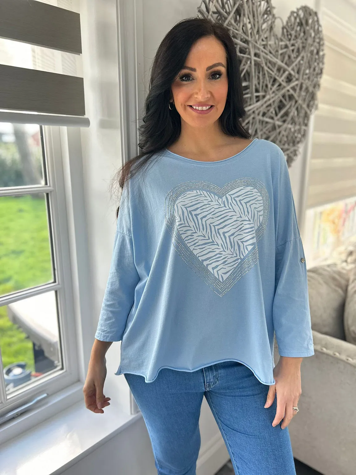 Blue Animal Diamante Heart Top Kathy