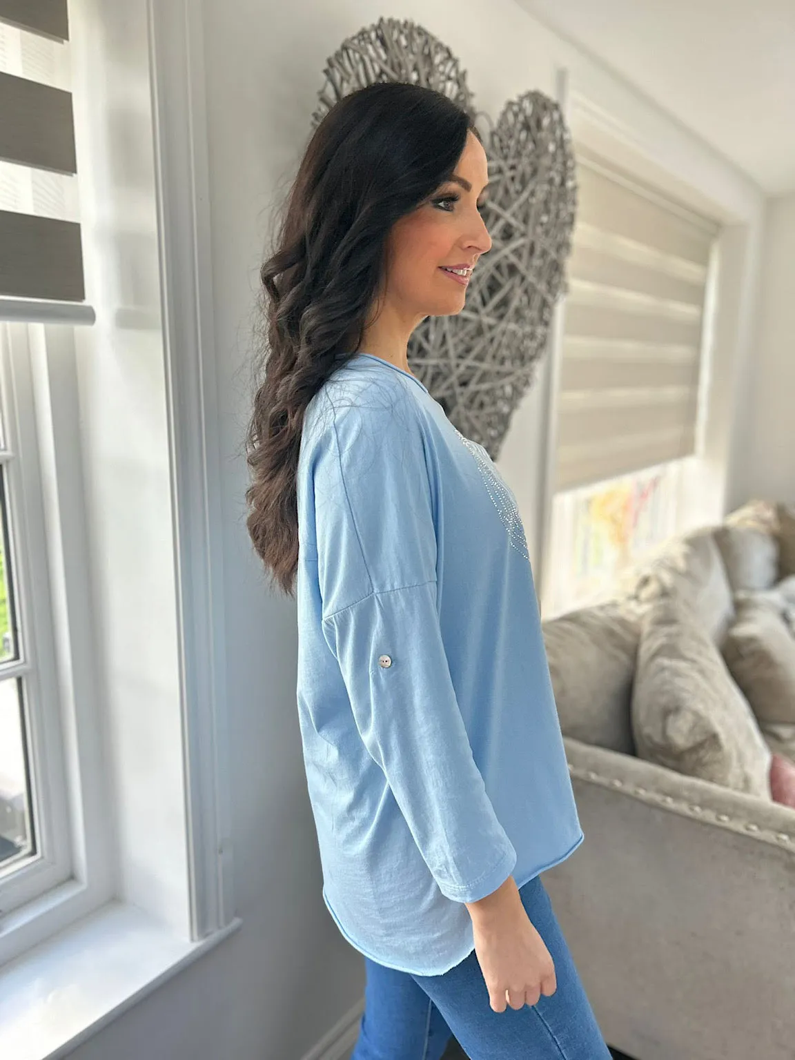 Blue Animal Diamante Heart Top Kathy