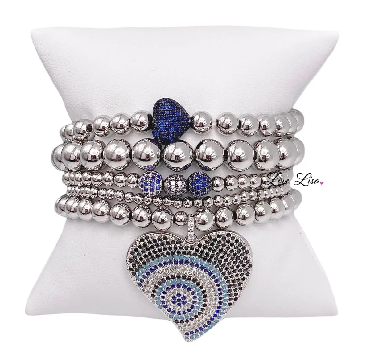 Blue Heart Evil Eye Stack