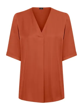 Blusa scollo a V in satin di EcoSeta - Baked Clay