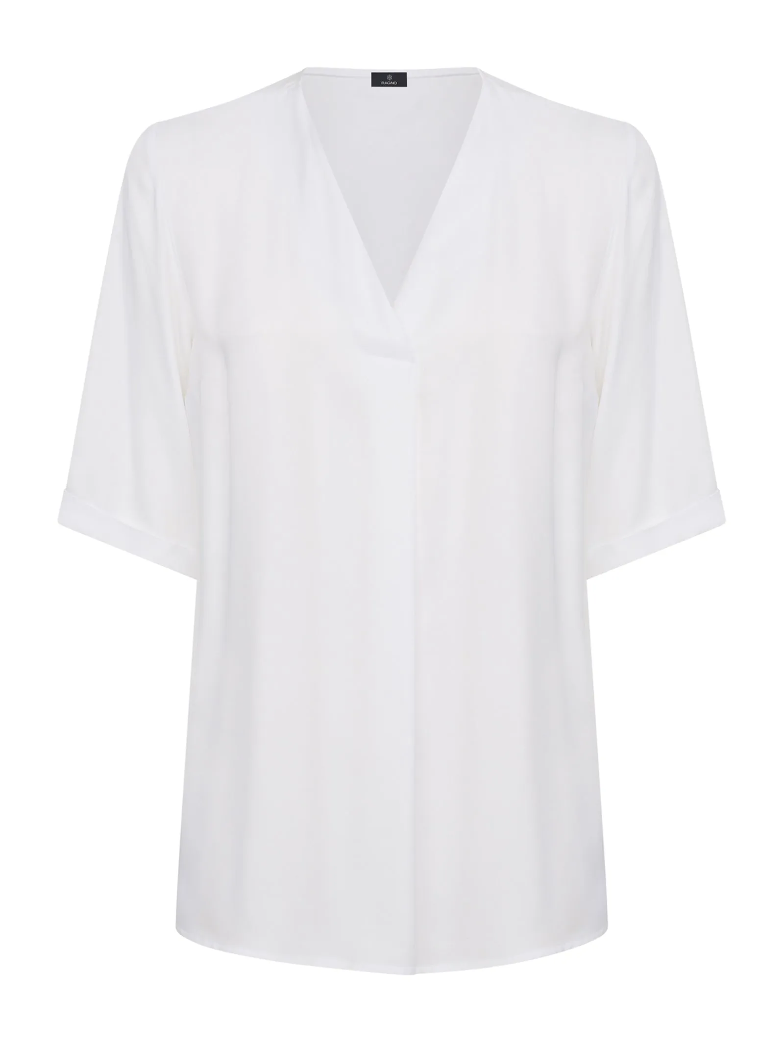 Blusa scollo a V in satin di EcoSeta - Bianco