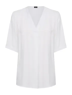 Blusa scollo a V in satin di EcoSeta - Bianco