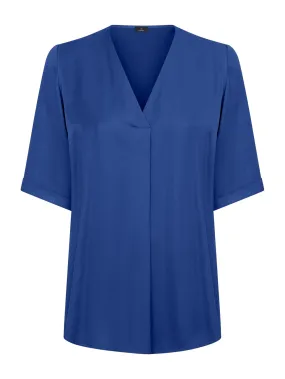 Blusa scollo a V in satin di EcoSeta - Dazzling Blue