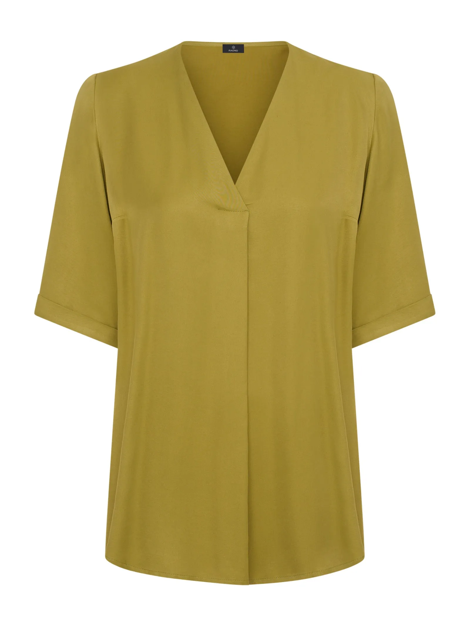 Blusa scollo a V in satin di EcoSeta - Green Moss