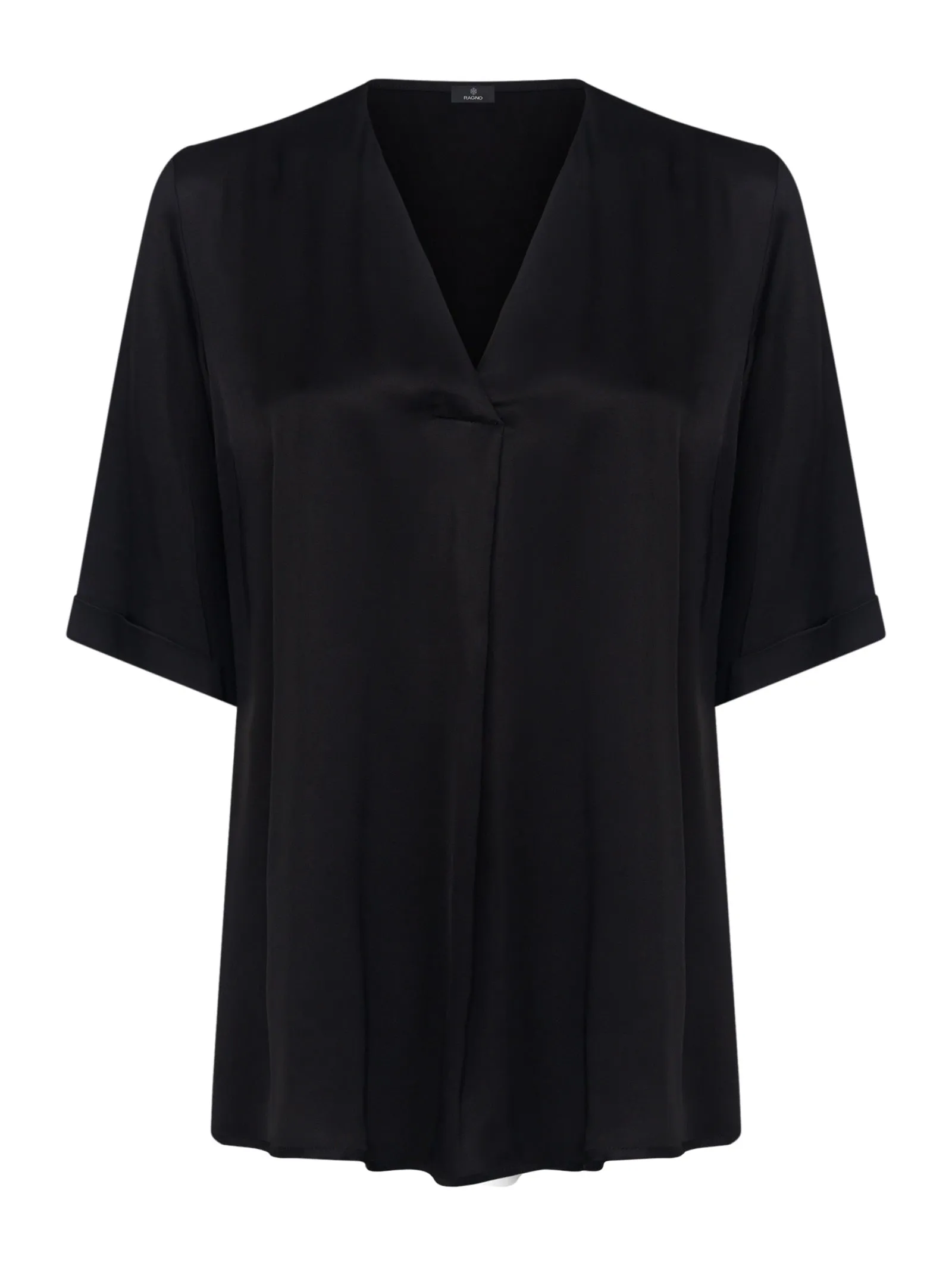 Blusa scollo a V in satin di EcoSeta - Nero