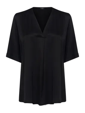 Blusa scollo a V in satin di EcoSeta - Nero