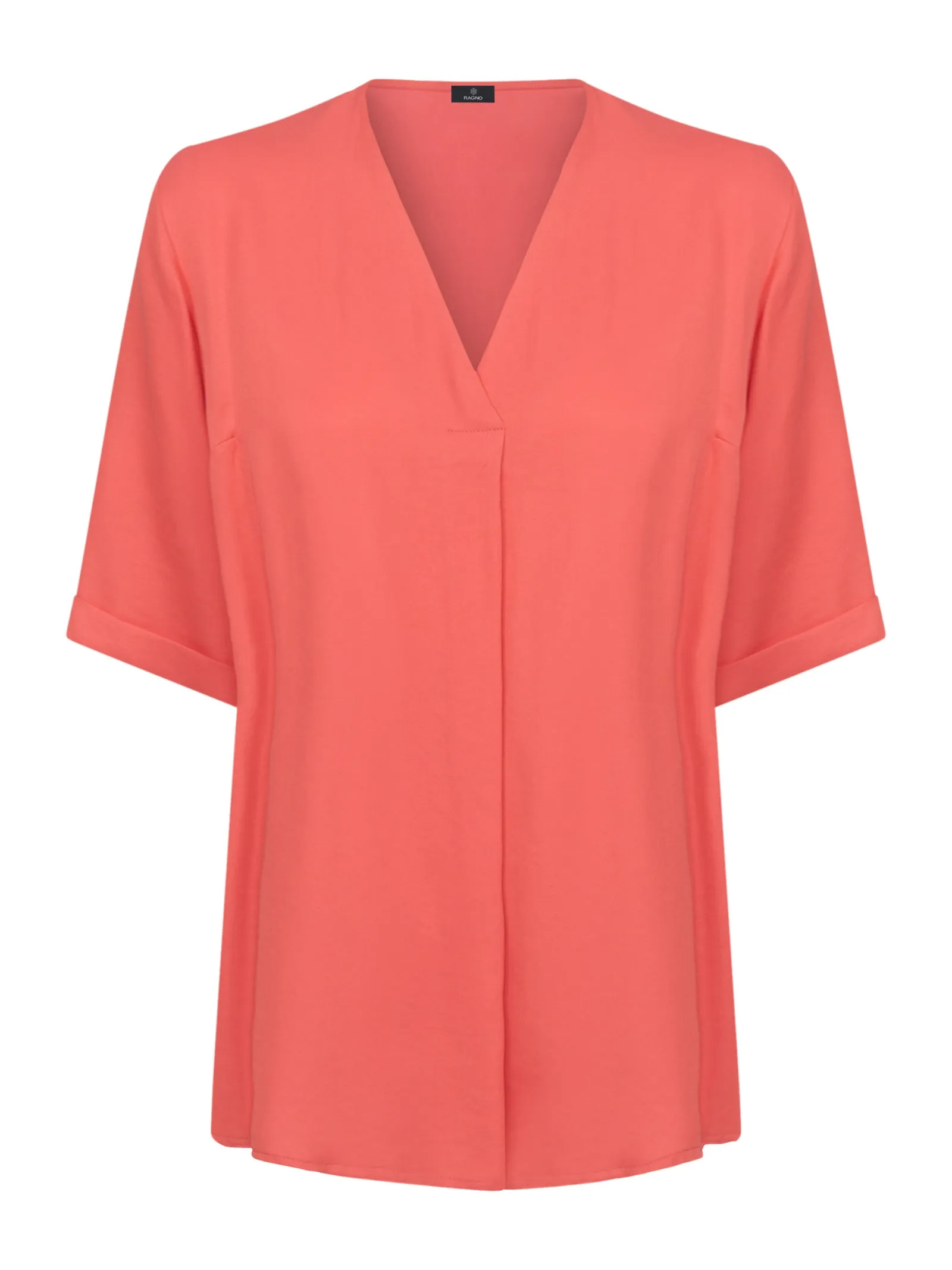 Blusa scollo a V in satin di EcoSeta - Sun Kissed Coral