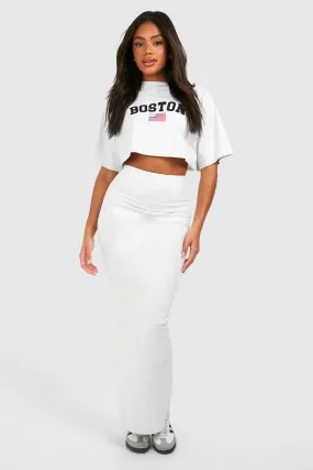 Boston Slogan Cropped T-shirt And Skirt Set