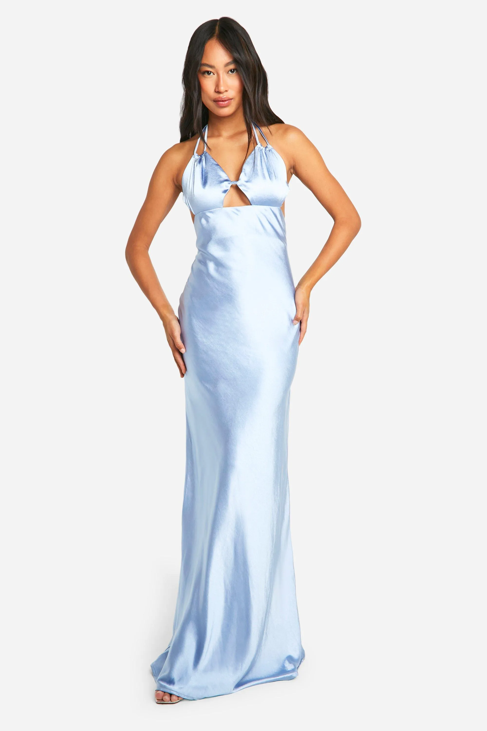 Bridesmaid Satin Cut Out Maxi Dress