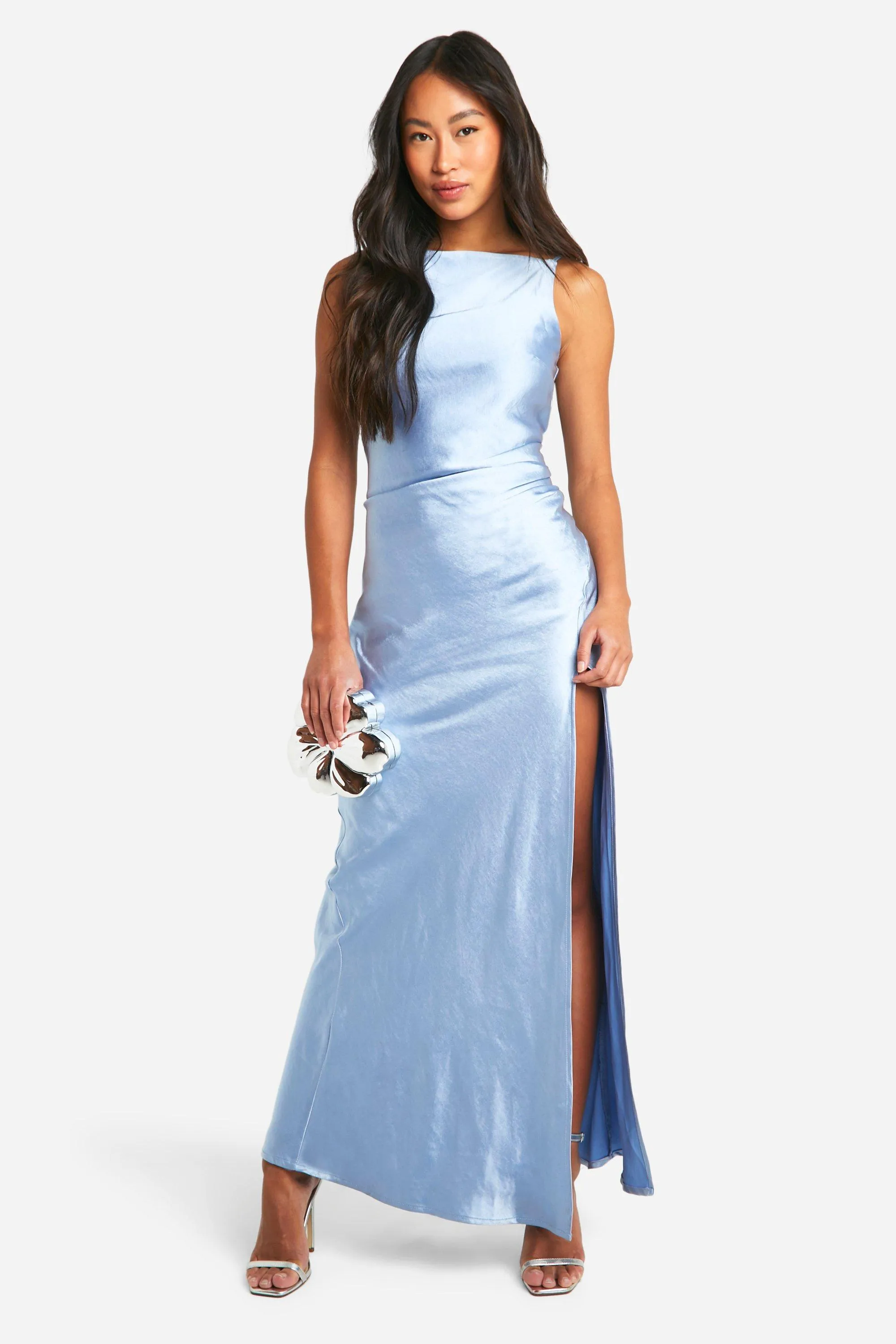 Bridesmaid Satin Slash Neck Maxi Dress