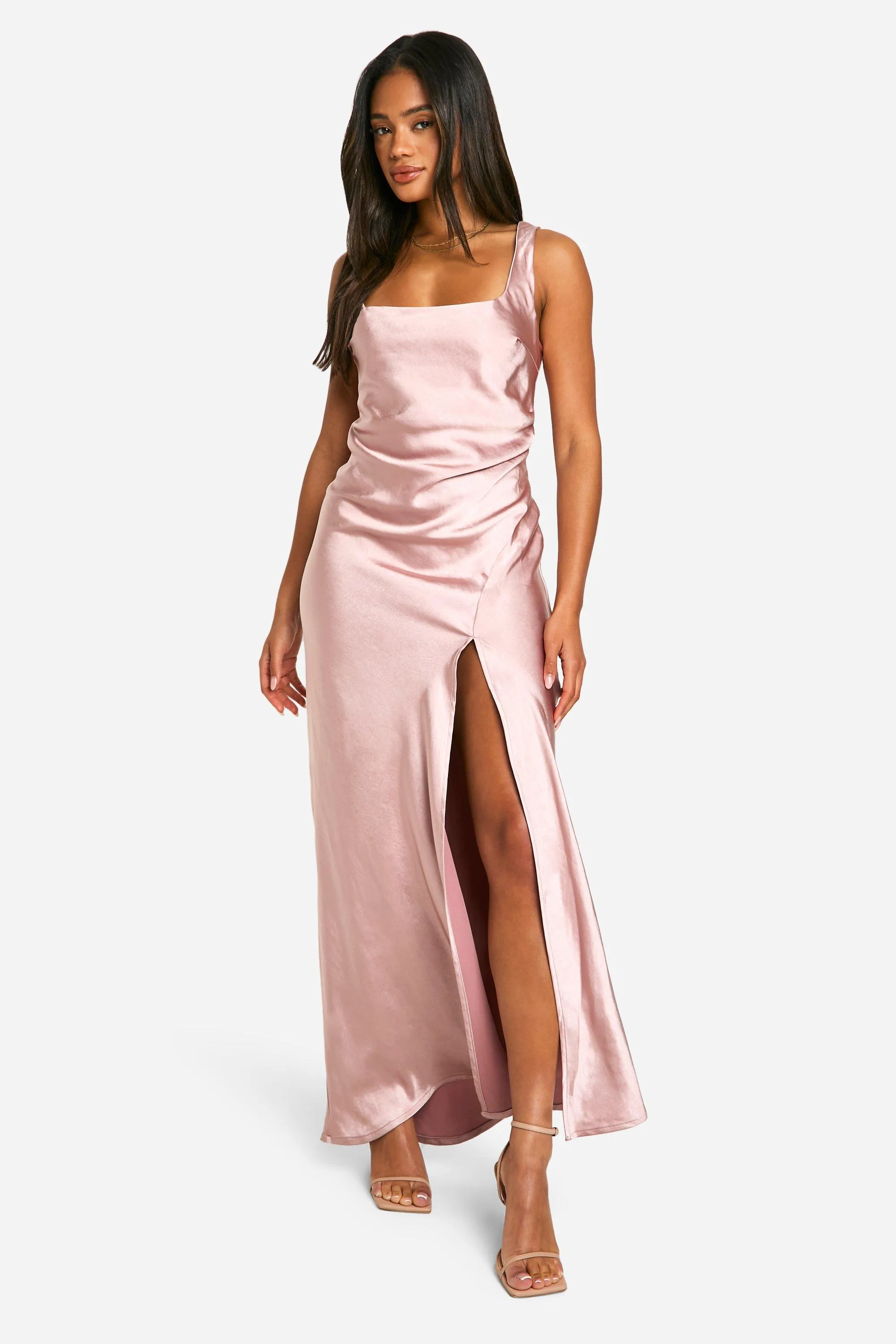 Bridesmaid Satin Square Neck Maxi Dress