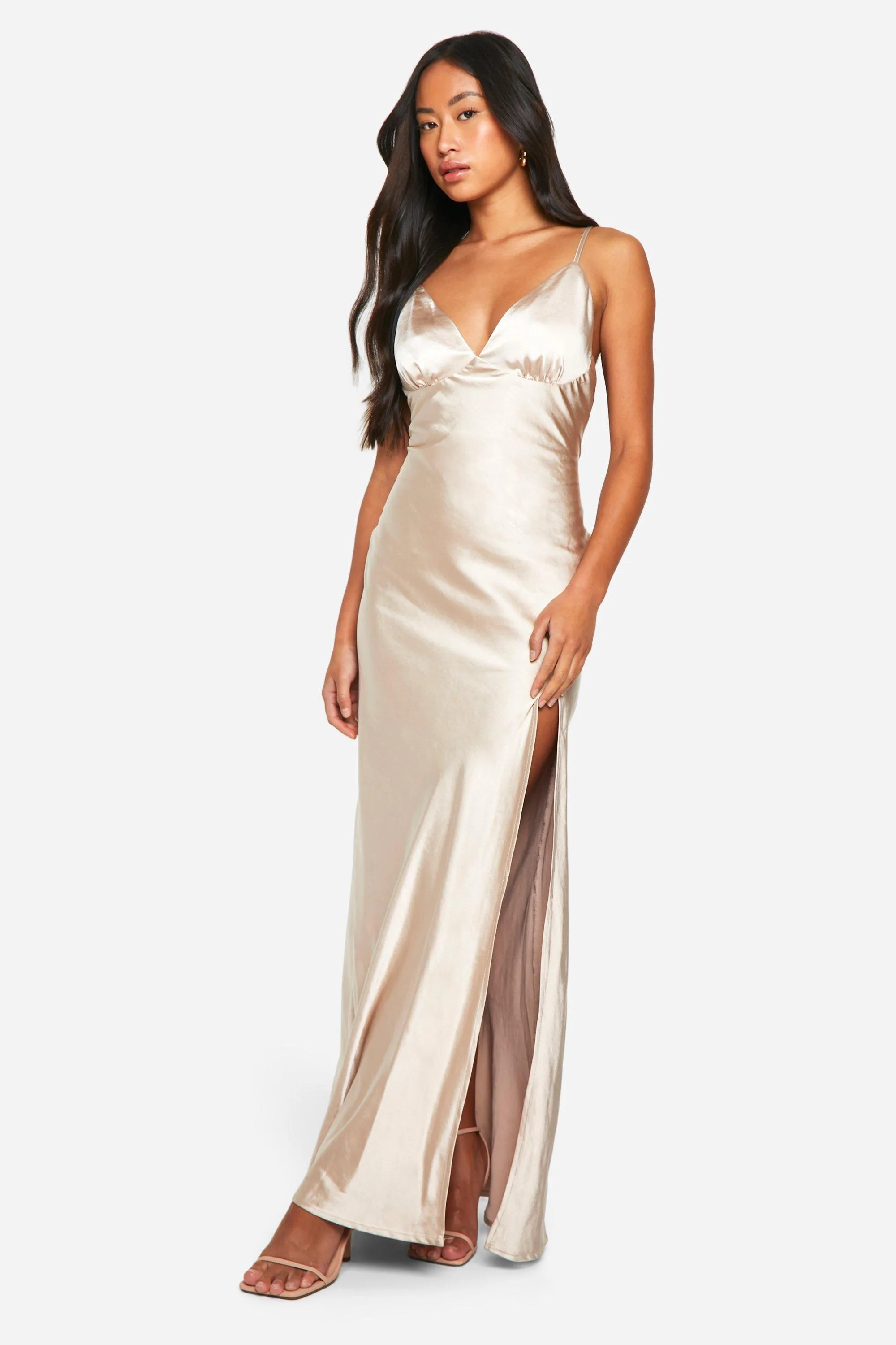 Bridesmaid Satin Strappy Maxi Dress