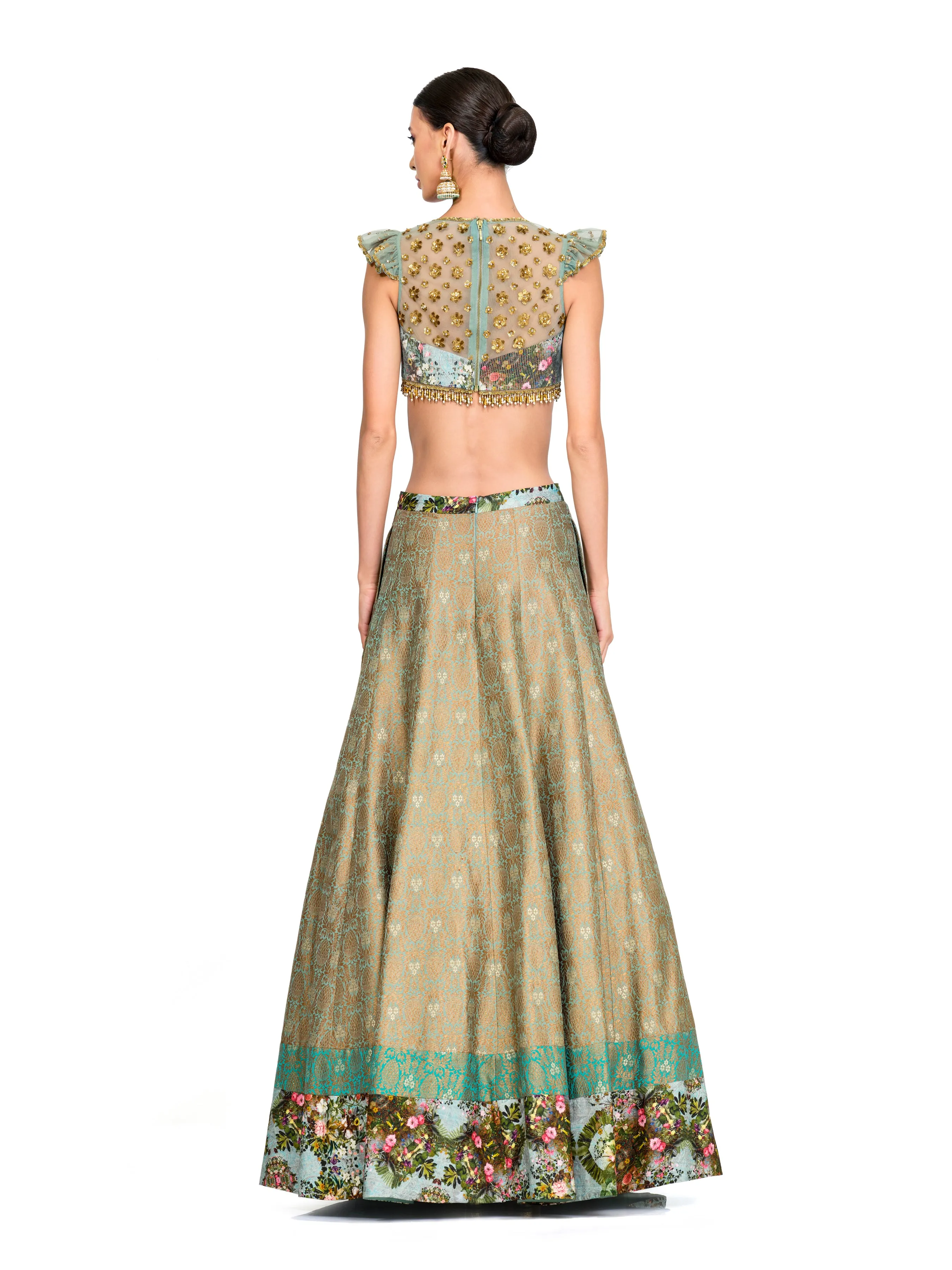 Brocade Lehenga with Ruffled Sleeves