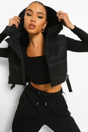 Buckle Detachable Hood Crop Vest