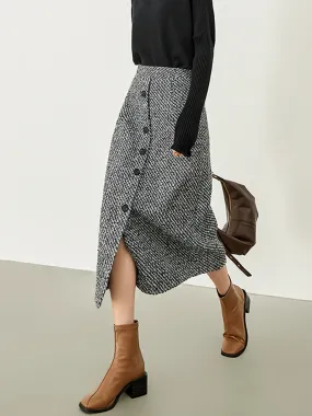 Button Down Tweed Boucle Maxi Skirt