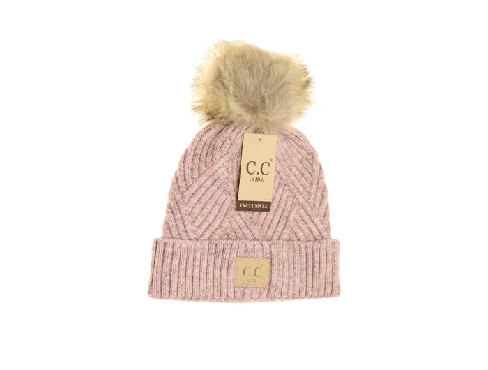 C.C Kids' Criss-Cross Faux Fur Pom Beanie