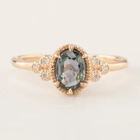 Celine Ring - 0.92ct Peacock Green Sapphire, 14k Rose Gold (One of a kind)