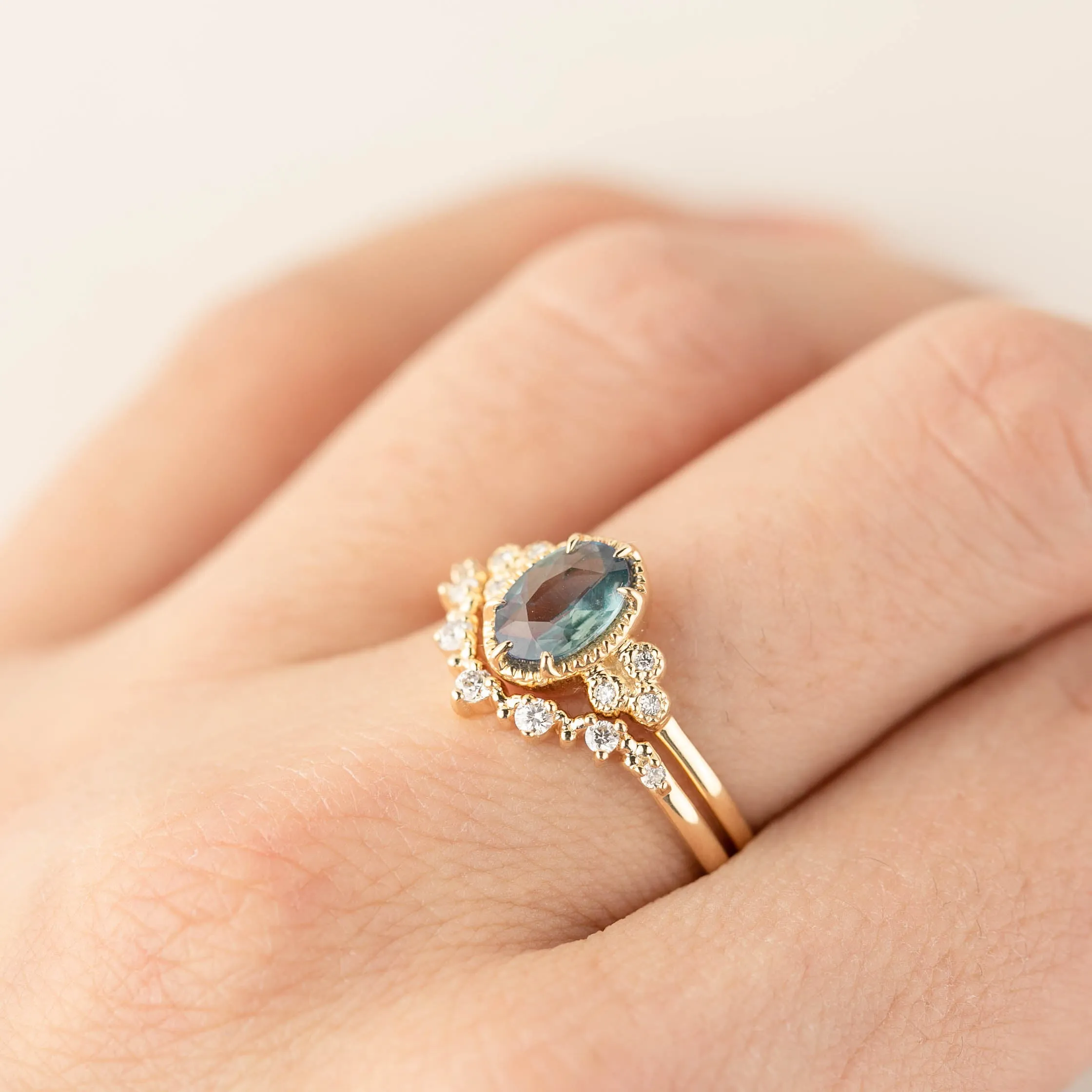 Celine Ring - 0.92ct Peacock Green Sapphire, 14k Rose Gold (One of a kind)