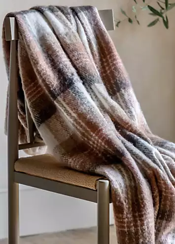 Chic Living Natural Check Faux Mohair With Faux Fur Fleece Throw | Kaleidoscope